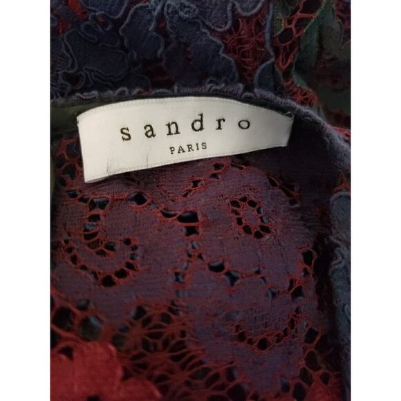 Sandro Paris Womens Long Sleeve Lace Crew Neck Crop Top Blouse Sz XS (f - Picture 6 of 7